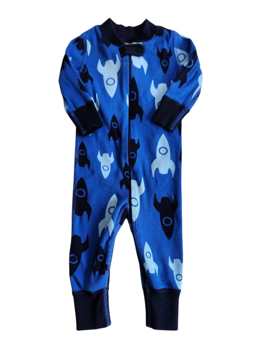 Hanna Andersson HannaJams Sleeper Organic Cotton Rocket Ship Print Sz 6-9 Months
